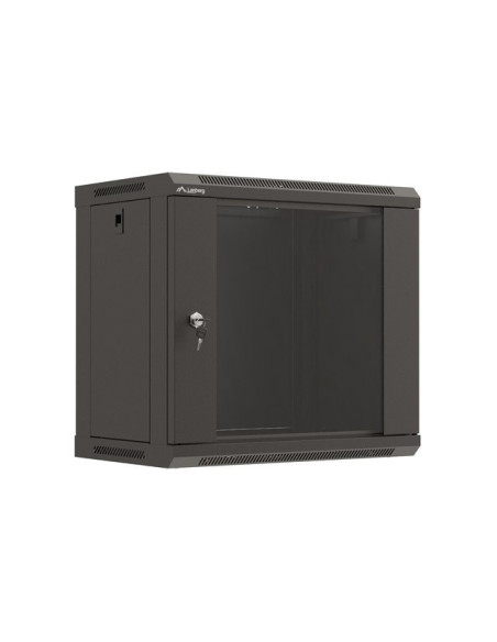 Szafa Instalacyjna Rack Wisząca 19" 9U 540X350 Czarna Drzwi Przeszklone Lanberg (Flat Pack)