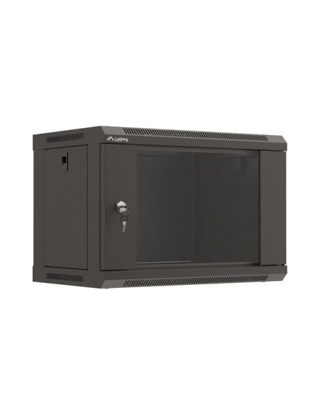 Szafa Instalacyjna Rack Wisząca 19" 6U 540X350 Czarna Drzwi Przeszklone Lanberg (Flat Pack)