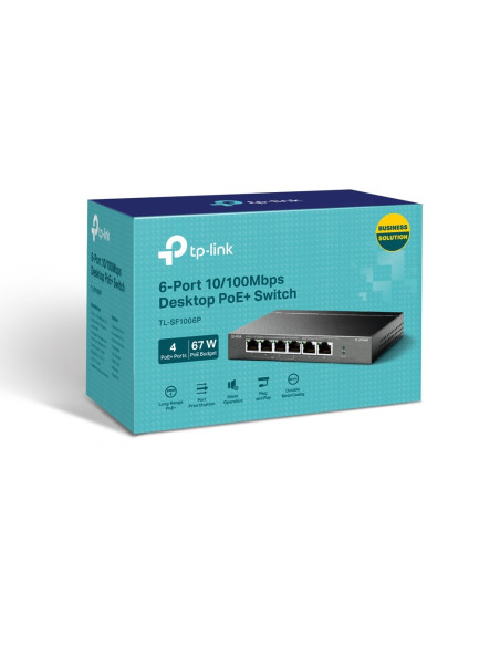 Tp-Link Tl-Sf1006P Łącza Sieciowe Nie Zarządzany Fast Ethernet (10/100) Obsługa Poe Czarny