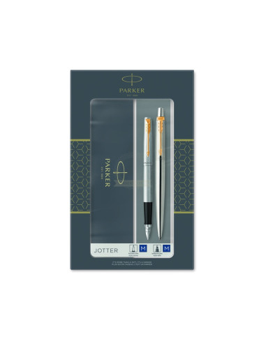 Parker-Zestaw Pióro + Długopis Jotter Stalowy Gt