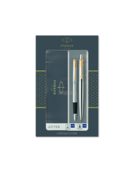 Parker-Zestaw Pióro + Długopis Jotter Stalowy Gt