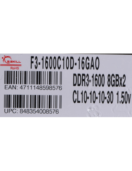G.skill Ares Ddr3 2X8Gb 1600Mhz Cl10 Xmp Low Profile F3-1600C10D-16Gao