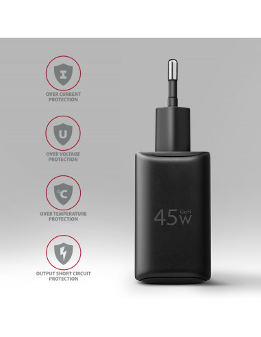 Axagon Acu-Pq45 Qc 3.0, 4.0/Afc/Fcp/Pps/Pd, 45W, Schwarz - Netzladegerät Mit Usb-A Und Usb-C Schnittstelle Telefon Komórkowy, Sm