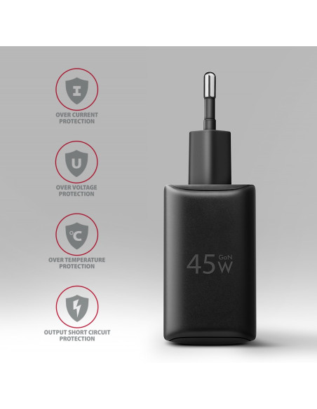 Axagon Acu-Pq45 Qc 3.0, 4.0/Afc/Fcp/Pps/Pd, 45W, Schwarz - Netzladegerät Mit Usb-A Und Usb-C Schnittstelle Telefon Komórkowy, Sm