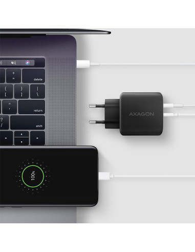 Axagon Acu-Pq45 Qc 3.0, 4.0/Afc/Fcp/Pps/Pd, 45W, Schwarz - Netzladegerät Mit Usb-A Und Usb-C Schnittstelle Telefon Komórkowy, Sm
