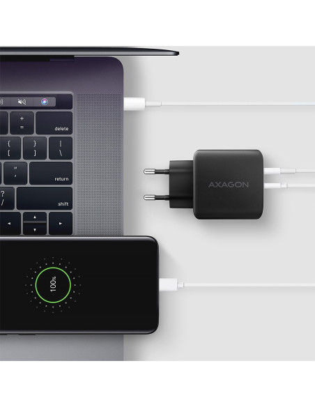 Axagon Acu-Pq45 Qc 3.0, 4.0/Afc/Fcp/Pps/Pd, 45W, Schwarz - Netzladegerät Mit Usb-A Und Usb-C Schnittstelle Telefon Komórkowy, Sm