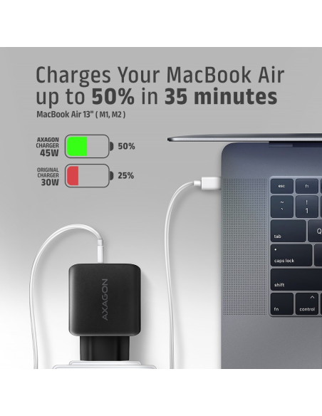 Axagon Acu-Pq45 Qc 3.0, 4.0/Afc/Fcp/Pps/Pd, 45W, Schwarz - Netzladegerät Mit Usb-A Und Usb-C Schnittstelle Telefon Komórkowy, Sm