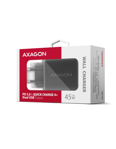 Axagon Acu-Pq45 Qc 3.0, 4.0/Afc/Fcp/Pps/Pd, 45W, Schwarz - Netzladegerät Mit Usb-A Und Usb-C Schnittstelle Telefon Komórkowy, Sm