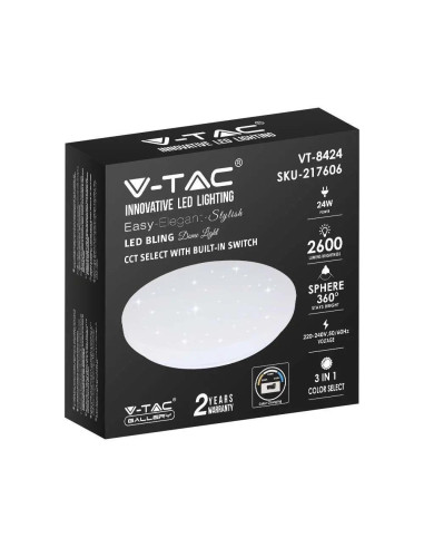 Plafon V-Tac Vt-8424 Gwiazdy 24W Led Ip20 Cct Fi.350 3000-6400K 2600Lm (Sku 217606) Biały
