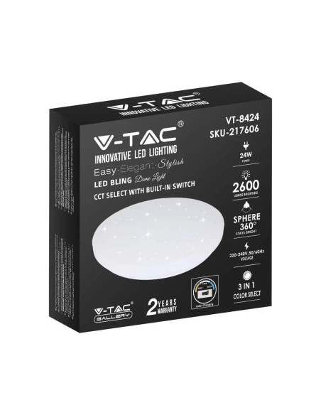 Plafon V-Tac Vt-8424 Gwiazdy 24W Led Ip20 Cct Fi.350 3000-6400K 2600Lm (Sku 217606) Biały