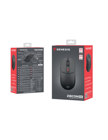Mysz Dla Graczy Genesis Zircon 500 Bezprzewodowa 10000Dpi Czarna Gamingowa