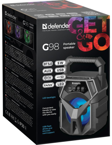 Defender Głośnik G98 Bluetooth 5W Bt/Fm/Tf/Usb/Aux/Led 65098