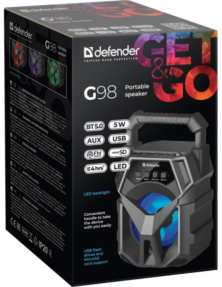 Defender Głośnik G98 Bluetooth 5W Bt/Fm/Tf/Usb/Aux/Led 65098