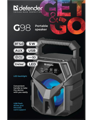 Defender Głośnik G98 Bluetooth 5W Bt/Fm/Tf/Usb/Aux/Led 65098