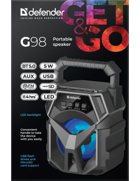 Defender Głośnik G98 Bluetooth 5W Bt/Fm/Tf/Usb/Aux/Led 65098