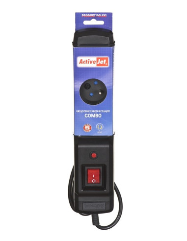 Listwa Przeciwprzepięciowa Activejet (3 X Ute  10 A  1,5M  Kolor Czarny)