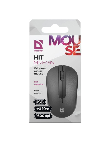 Defender Mysz Bezprzewodowa Hit Mm-495 Rf Optic Czarna 1600Dpi 3P 52495