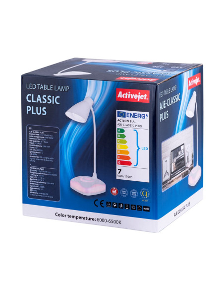 Nowoczesna Lampka Na Biurko Led Activejet Classic Plus Biała Z Funkcją Oświetlenia Nocnego