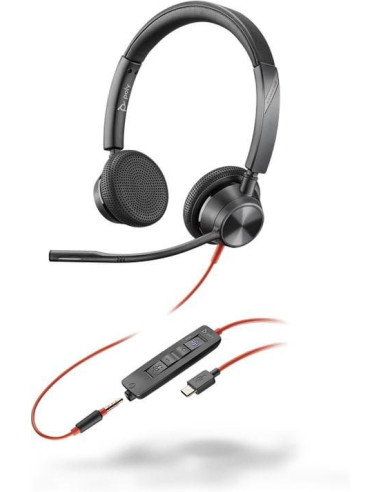 Słuchawki Przewodowe Poly Blackwire 3325 Stereo Microsoft Teams Certified Usb-C Headset 3.5Mm Plug Usb-C/A Adapter Przewodowa Op