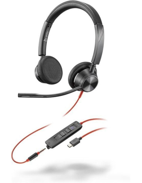 Słuchawki Przewodowe Poly Blackwire 3325 Stereo Microsoft Teams Certified Usb-C Headset 3.5Mm Plug Usb-C/A Adapter Przewodowa Op