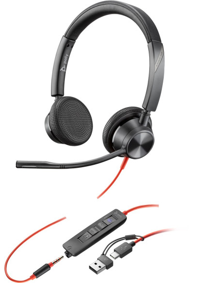 Słuchawki Przewodowe Poly Blackwire 3325 Stereo Microsoft Teams Certified Usb-C Headset 3.5Mm Plug Usb-C/A Adapter Przewodowa Op