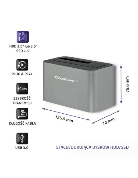 Qoltec Stacja Dokująca Hdd/Ssd | 2.5"/3.5" Sata | Usb 3.0