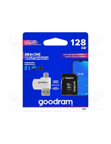 Karta Pamięci Z Adapterem I Czytnikiem Kart Goodram All In One M1A4-1280R12 (128Gb  Class 10  Adapter, Czytnik Kart Microsdhc, K