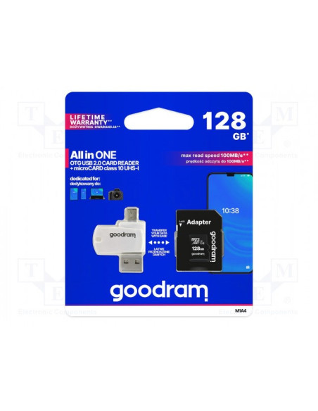 Karta Pamięci Z Adapterem I Czytnikiem Kart Goodram All In One M1A4-1280R12 (128Gb  Class 10  Adapter, Czytnik Kart Microsdhc, K