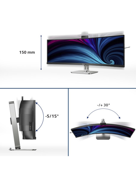Philips 49B2U6903Ch/00 Monitor Komputerowy 124,5 Cm (49") 5120 X 1440 Px Dual Qhd Lcd Szary