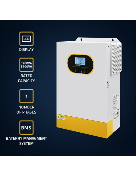 Qoltec Hybrydowy Inwerter Solarny Off-Grid 6.2Kva| 6.2Kw | 120A | Mppt | Lcd | Bms | Sinus