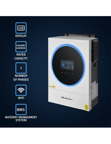 Qoltec Inwerter Solarny Off-Grid 4Kva | 4Kw | 120A | Mppt | Lcd | Wi-Fi | Bms | Sinus