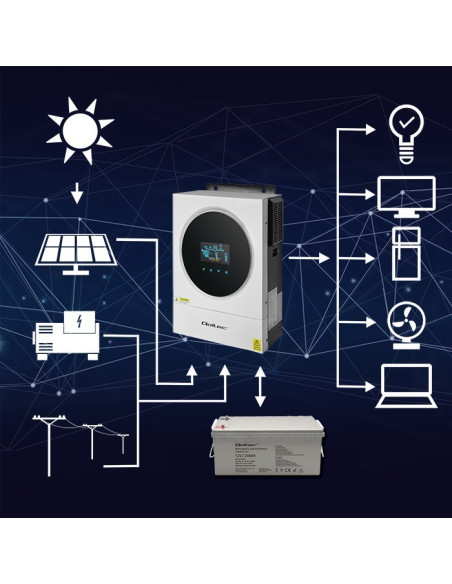 Qoltec Inwerter Solarny Off-Grid 4Kva | 4Kw | 120A | Mppt | Lcd | Wi-Fi | Bms | Sinus
