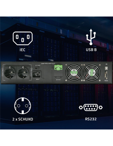 Qoltec Zasilacz Awaryjny Do Rack 3Kva | 3000W | Power Factor 1.0 | Lcd | Epo | Usb | On-Line