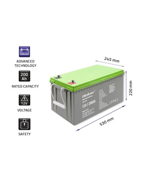 Qoltec Akumulator Żelowy Deep Cycle | 12V | 200Ah