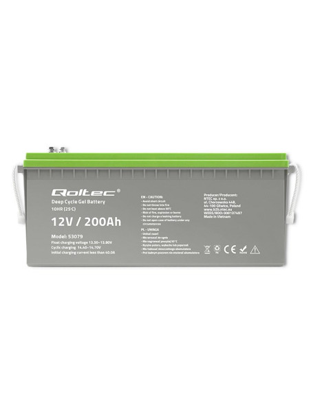Qoltec Akumulator Żelowy Deep Cycle | 12V | 200Ah
