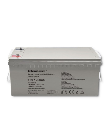 Qoltec Akumulator Agm 12V | 200Ah | Max.3000A