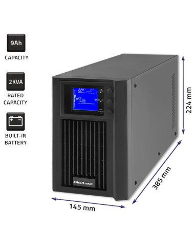 Qoltec Zasilacz Awaryjny Ups On-Line | Pure Sine Wave | 2Kva | 1.6Kw | Lcd | Usb