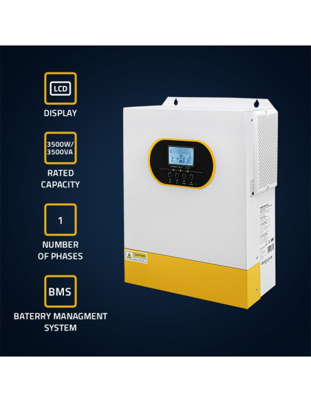 Qoltec Hybrydowy Inwerter Solarny Off-Grid 3.5Kva| 3.5Kw | 100A | Mppt | Lcd | Bms | Sinus