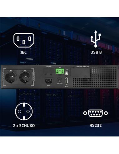 Qoltec Zasilacz Awaryjny Ups Do Rack 1Kva | 1000W | Power Factor 1.0 | Lcd | Epo | Usb | On-Line