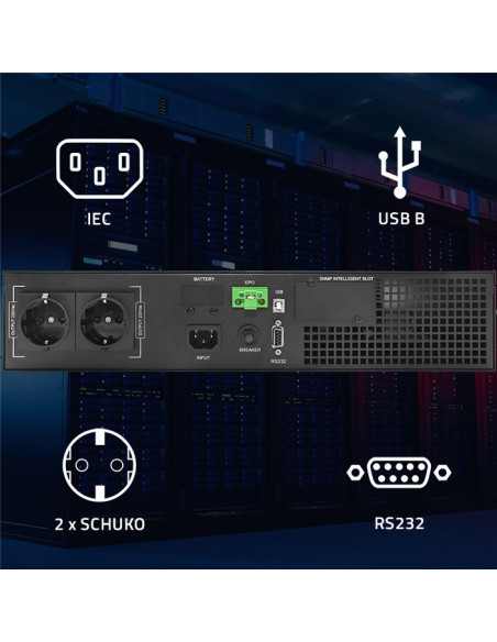 Qoltec Zasilacz Awaryjny Ups Do Rack 1Kva | 1000W | Power Factor 1.0 | Lcd | Epo | Usb | On-Line