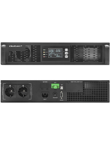 Qoltec Zasilacz Awaryjny Ups Do Rack 1Kva | 1000W | Power Factor 1.0 | Lcd | Epo | Usb | On-Line