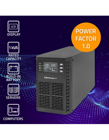 Qoltec Zasilacz Awaryjny Ups 1Kva | 1000W | Power Factor 1.0 | Lcd | Epo | Usb | On-Line