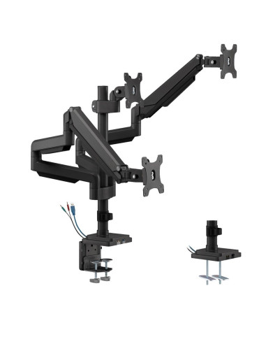 Uchwyt Biurkowy Do Trzech Monitorów Maclean Ergo Office Er-408B Czarny, Ze Sprężyną Gazową, 17"-30", 7 Kg, 1X Usb 3.0, 2X Mini-J