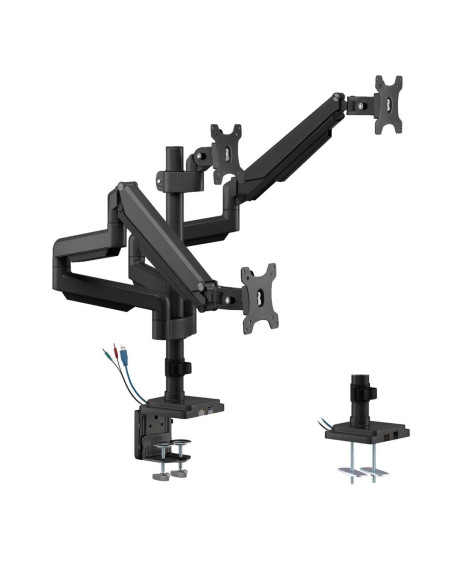 Uchwyt Biurkowy Do Trzech Monitorów Maclean Ergo Office Er-408B Czarny, Ze Sprężyną Gazową, 17"-30", 7 Kg, 1X Usb 3.0, 2X Mini-J