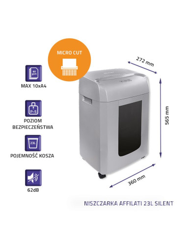 Qoltec Niszczarka Affilati 23L Silent | Micro Cut