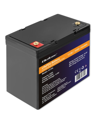 Qoltec Akumulator Lifepo4 Litowo-Żelazowo-Fosforanowy | 12.8V | 50Ah | 640Wh | Bms