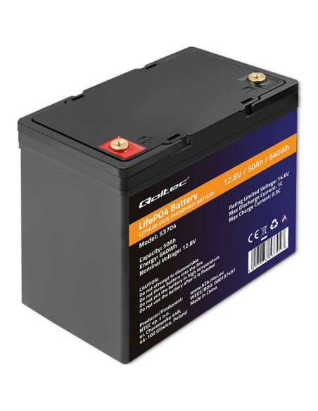 Qoltec Akumulator Lifepo4 Litowo-Żelazowo-Fosforanowy | 12.8V | 50Ah | 640Wh | Bms
