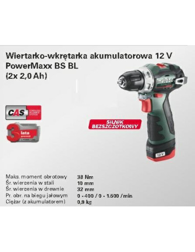 Metabo Wiertarko-Wkrętarka 12V 38Nm 2X2,0Ah Bs Bl 12