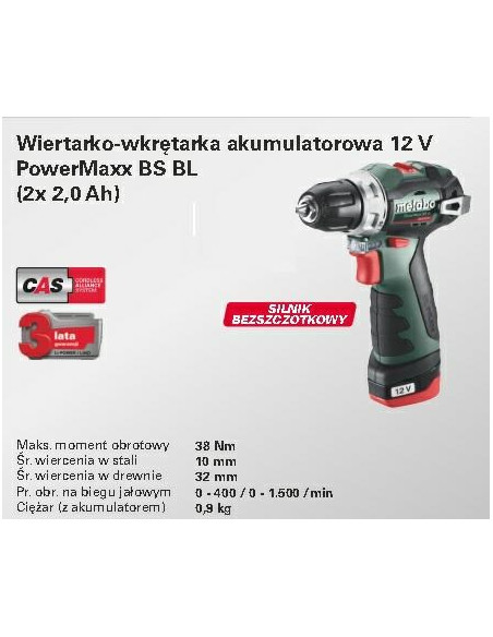 Metabo Wiertarko-Wkrętarka 12V 38Nm 2X2,0Ah Bs Bl 12