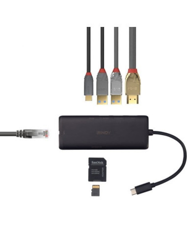 Lindy 43358 Stacja Dokująca Przewodowa Usb 3.2 Gen 1 (3.1 Gen 1) Type-C Czarny